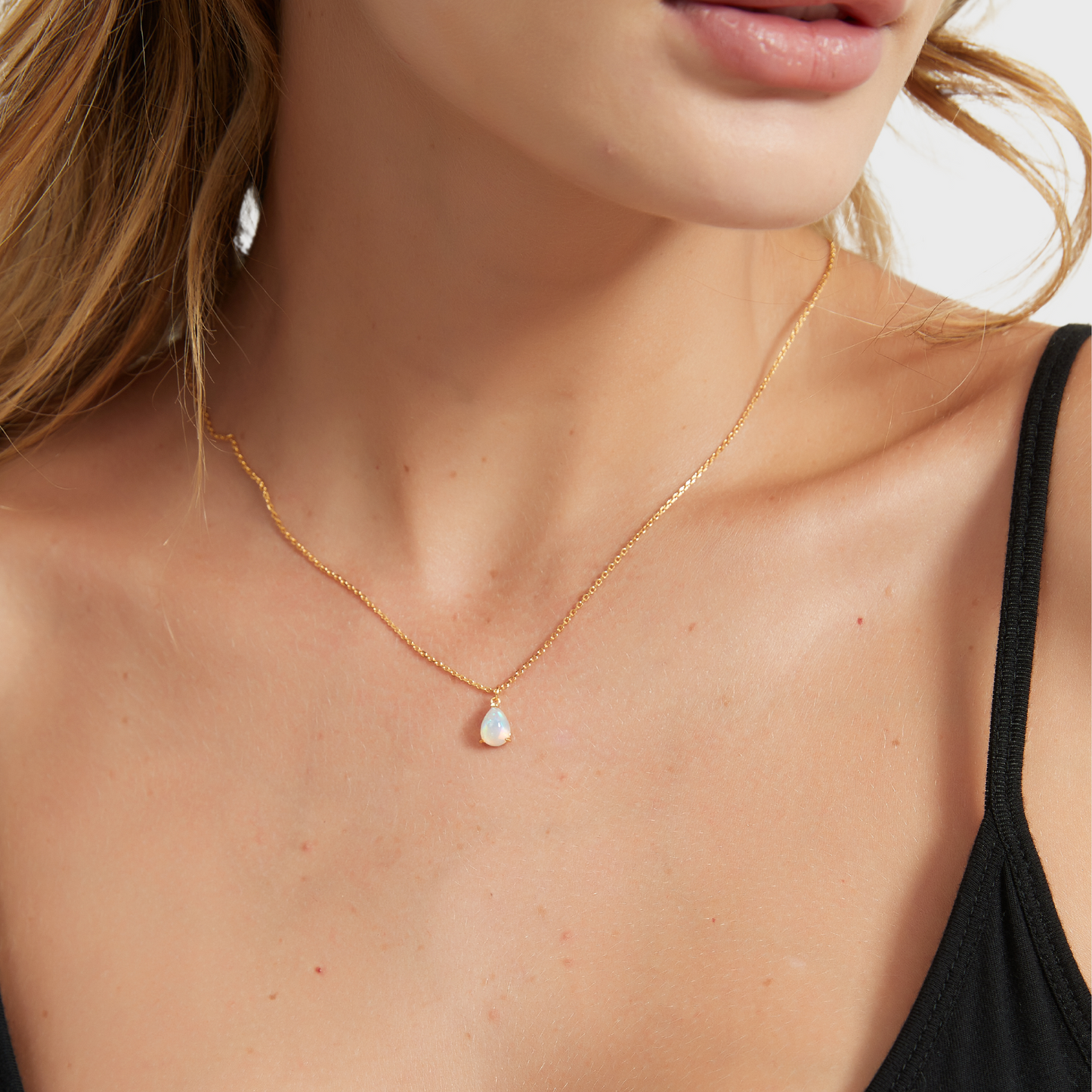 Teardrop Opal Necklace for Women - 18K Gold Plated with 925 Sterling Silver Chain