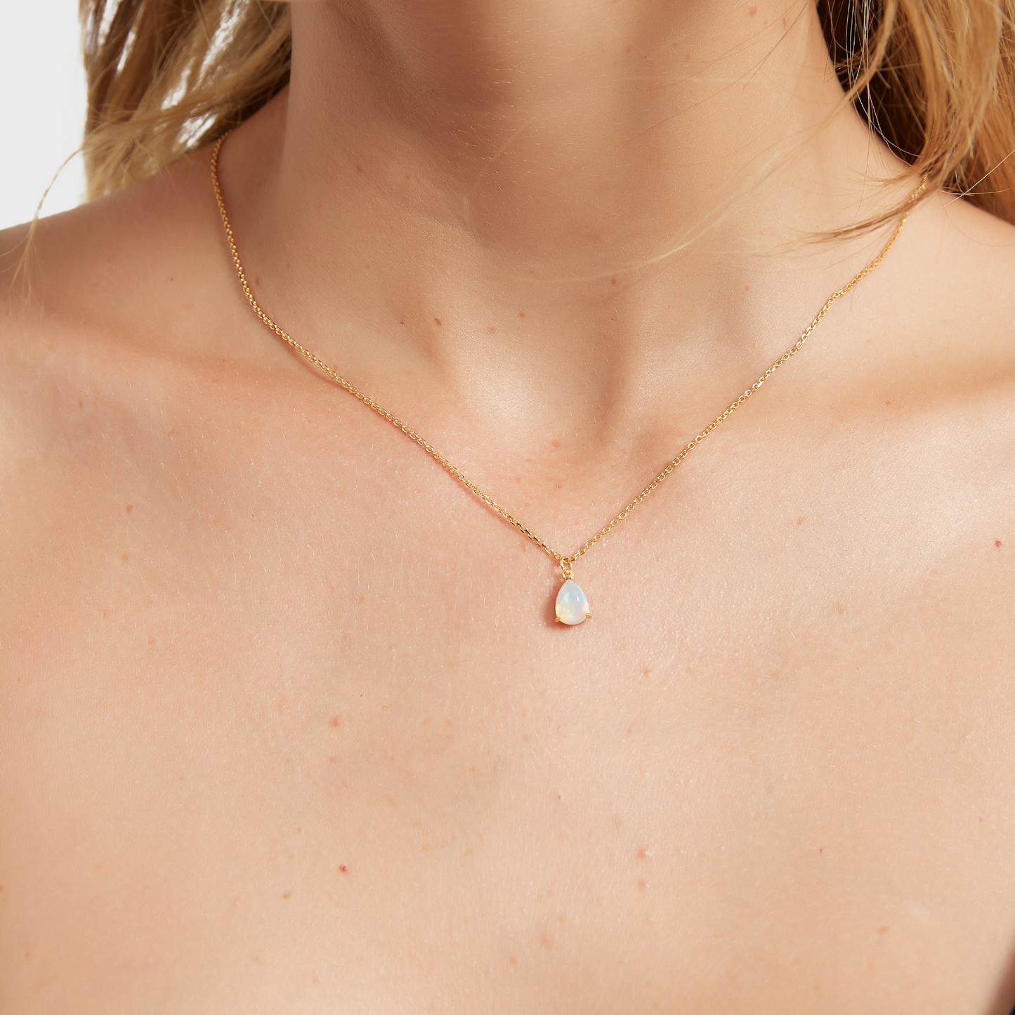 Teardrop Opal Necklace for Women - 18K Gold Plated with 925 Sterling Silver Chain