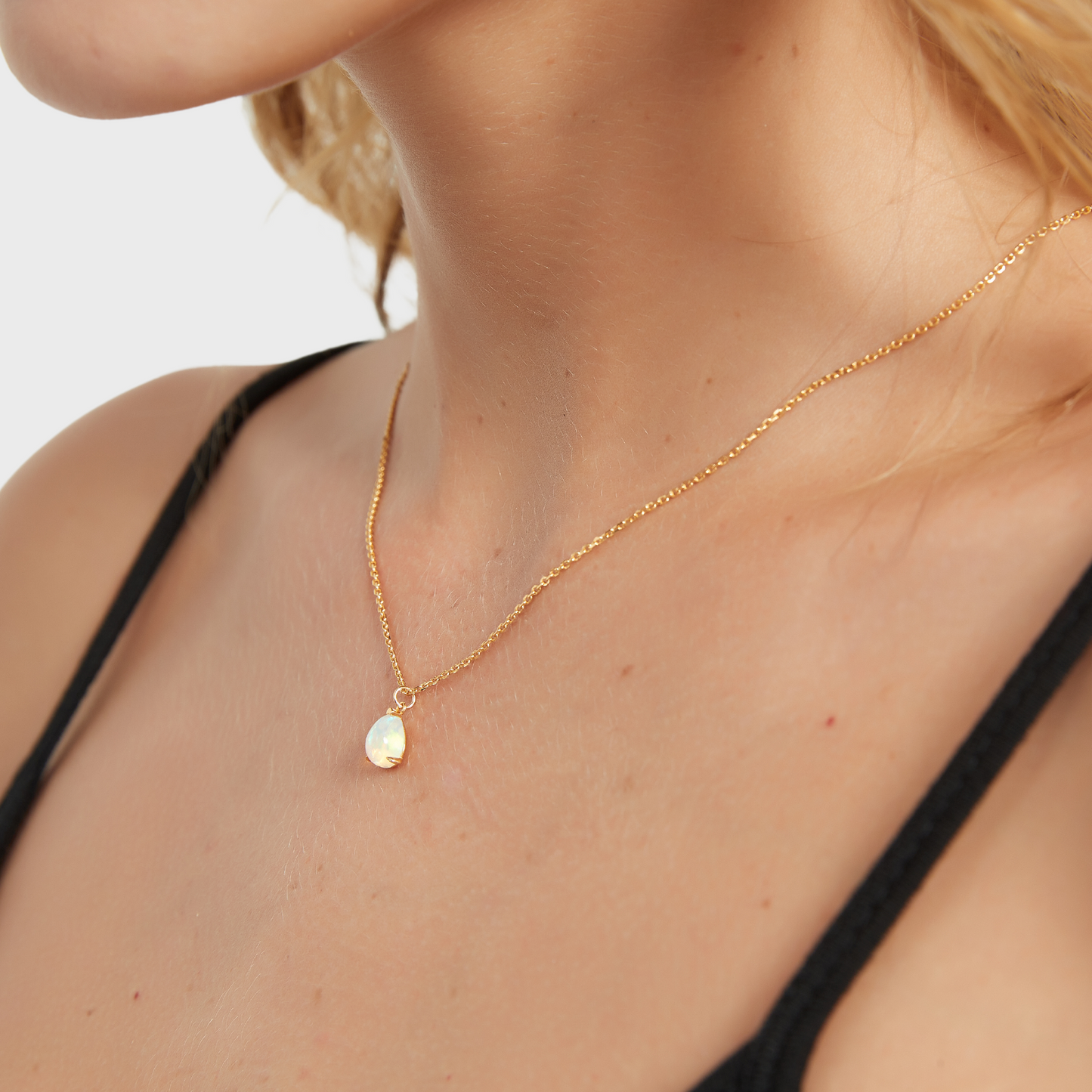 Teardrop Opal Necklace  for Women - 18K Gold Plated with 925 Sterling Silver Chain
